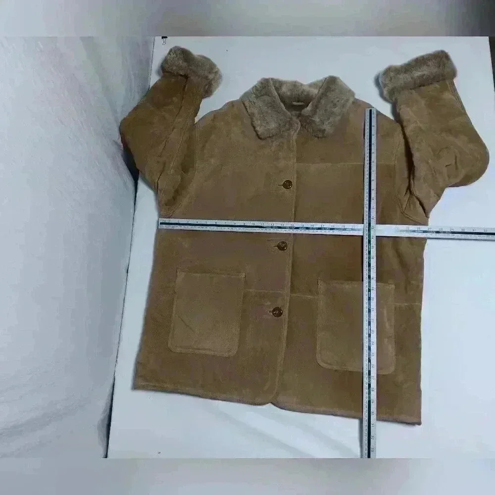 Ladies Leather/Suede Faux fur lined Barn/ Chore Jacket Button Down Coat. 2XL - Picture 4 of 9